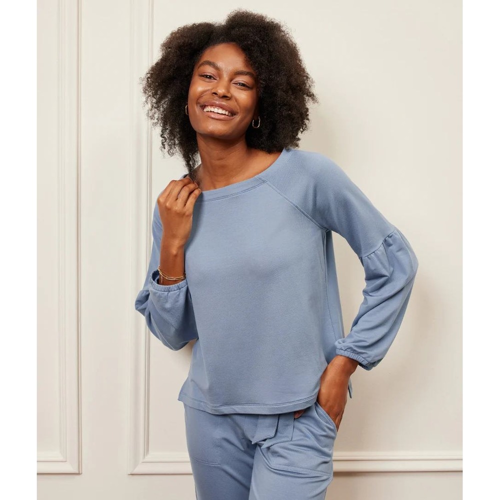 Summersalt The Softest French Terry Boatneck Pullover Plus Size 2XL Blue